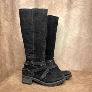 Y2K Fergalicious Faux Suede Knee High Lug Boots Strappy Buckle Goth Alternative